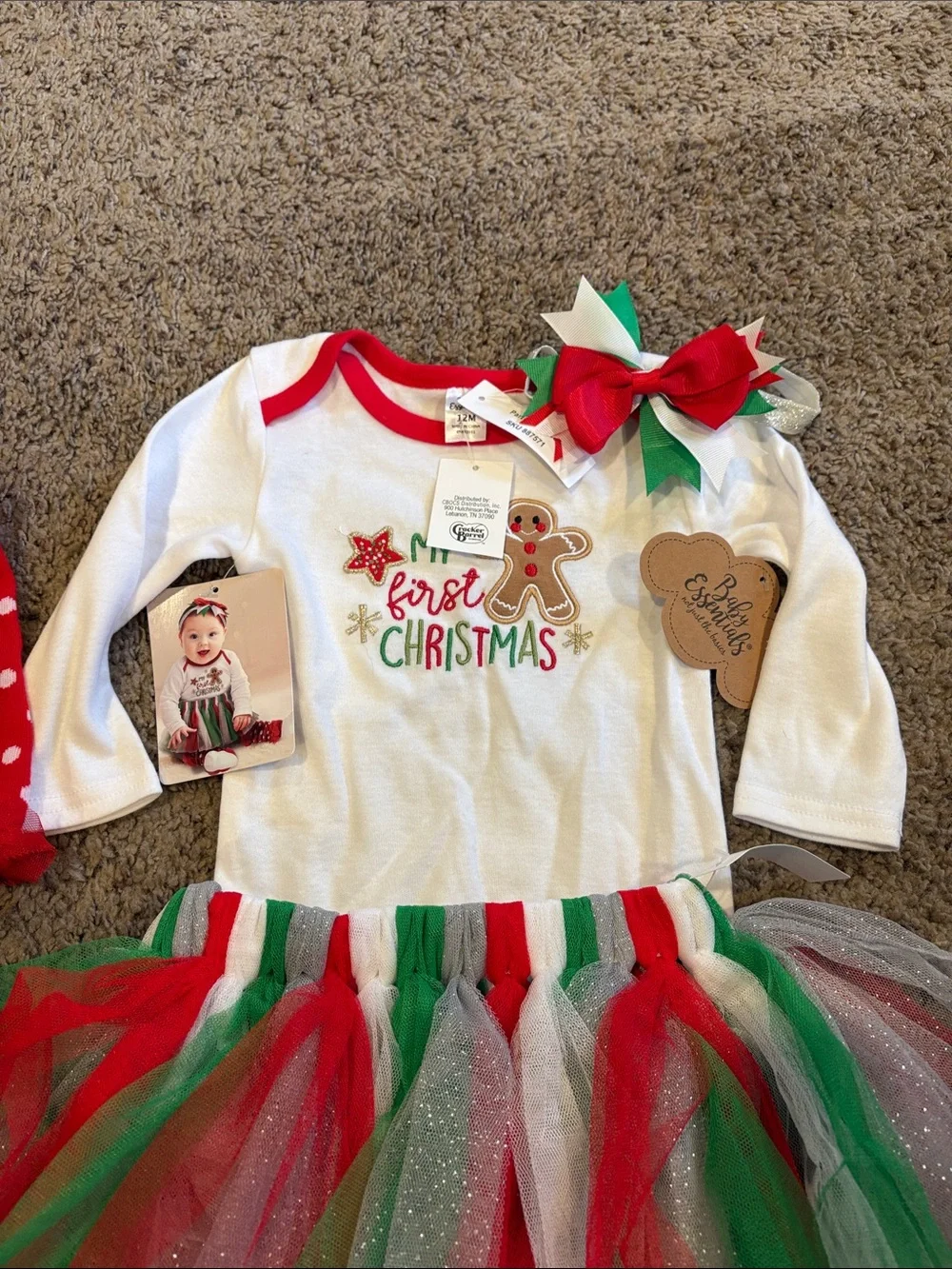 Baby Girls First Christmas Tutu set with Red Polka Leg Warmers